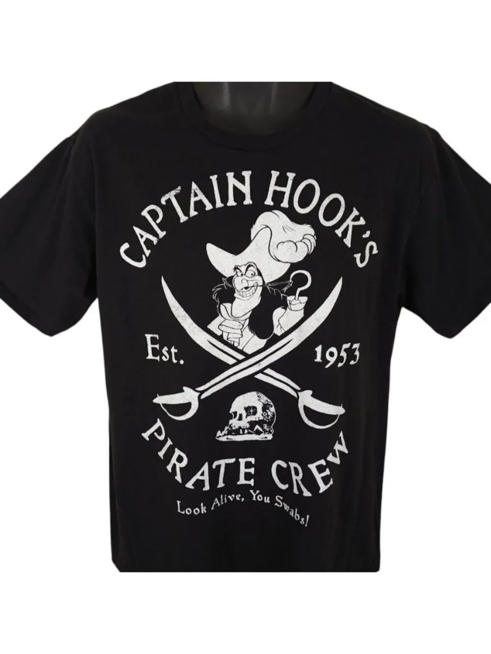 Captain Hook T Shirt Mens Size Large Black Pirate Crew Disney Villain Peter Pan